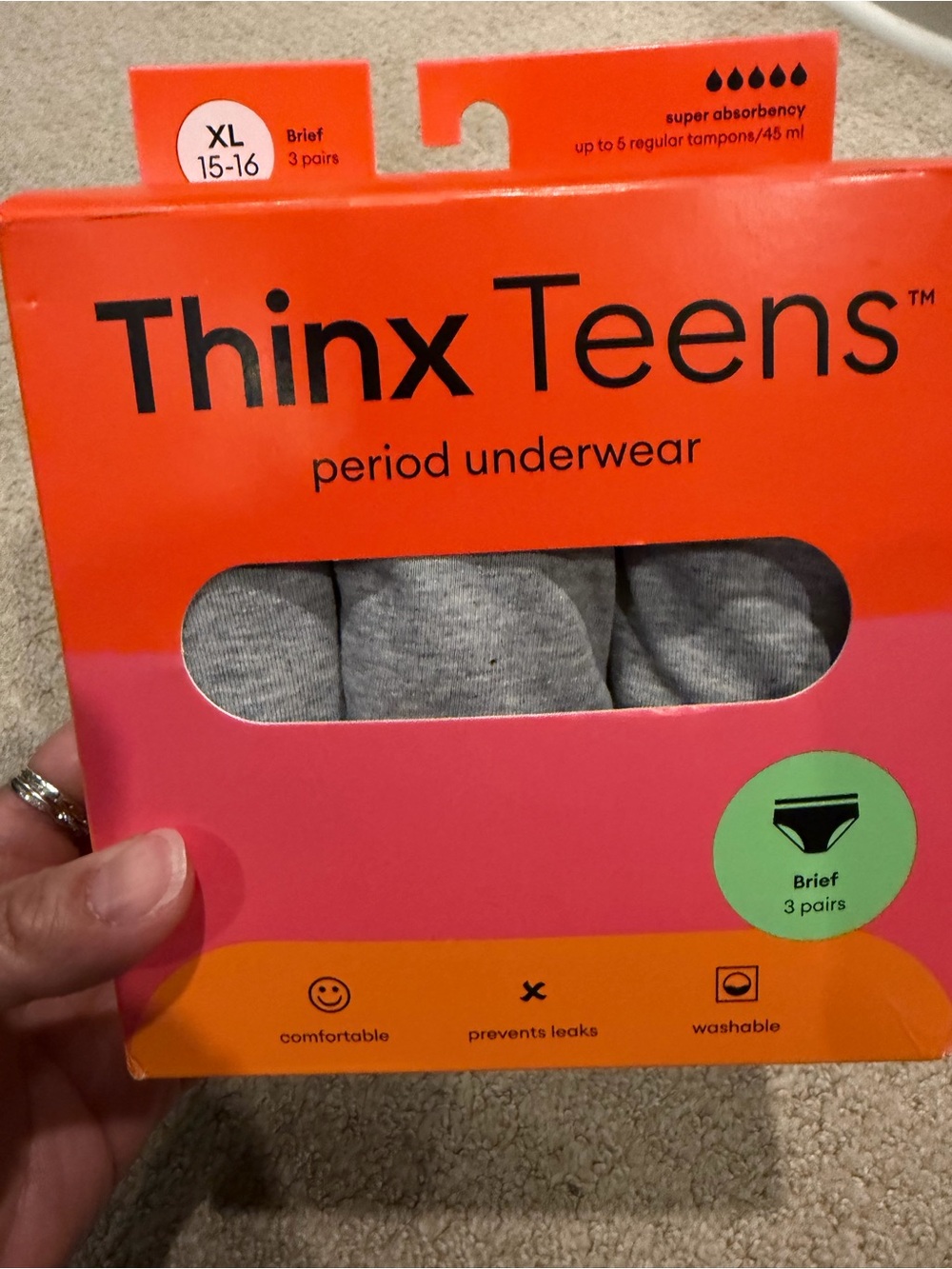 Thinx Teens period underwear briefs XL (15-16) 3 pairs